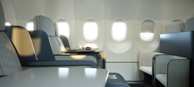 interior of luxury plane, focus on seats