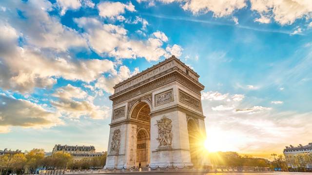 Paris-France-sunset-city-skyline-at-Arc-de-Triomphe-Champs-Elysees