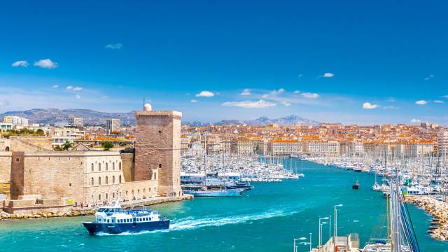 Aerial panoramic view of Marseille Old Port