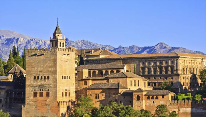 View on Alhambra at sunset, Granada, Spain