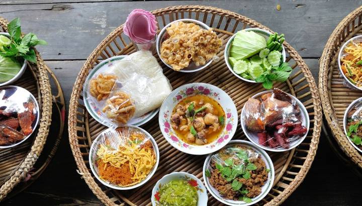Kantoke, traditionally meal set was popular in North of Thailand, particularly Chiang Mai, Asia