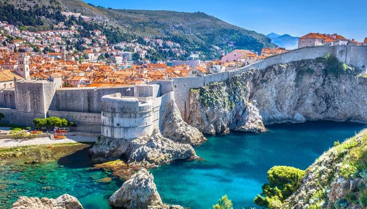 Aerial view at famous european travel destination in Croatia, Dubrovnik old town