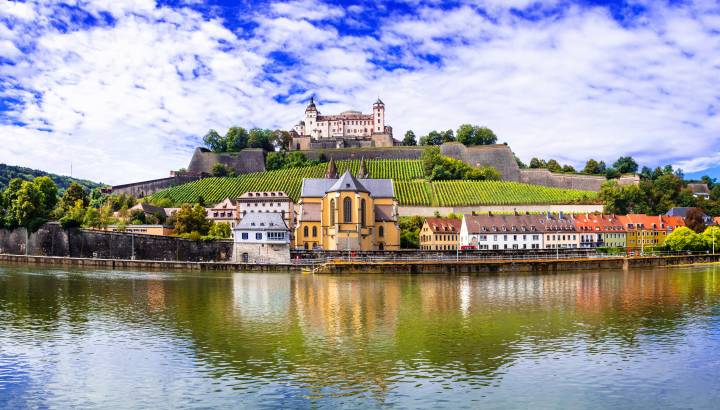 Authentic beautiful towns of Germany - Wurzburg, view with vineyrds and castle, Europe