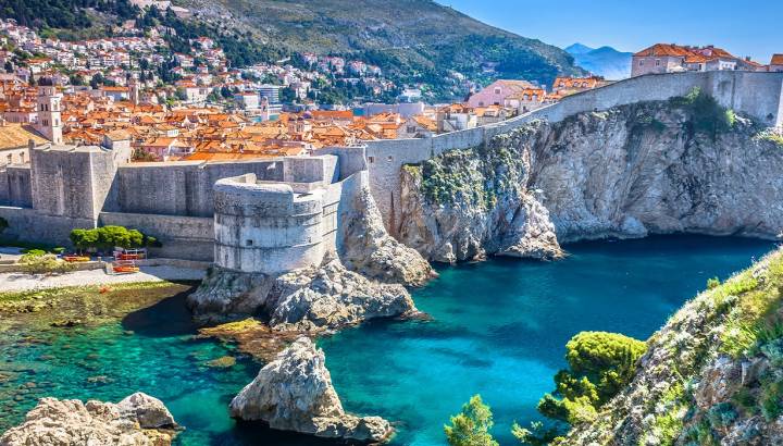 Aerial view at famous european travel destination in Croatia, Dubrovnik old town