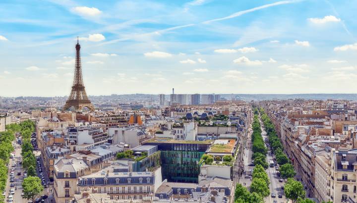Enchanting Travels France Tours Beautiful panoramic view of Paris from the roof of the Triumphal Arch. View of the Eiffel Tower