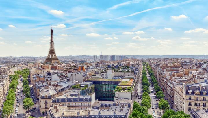 Enchanting Travels France Tours Beautiful panoramic view of Paris from the roof of the Triumphal Arch. View of the Eiffel Tower
