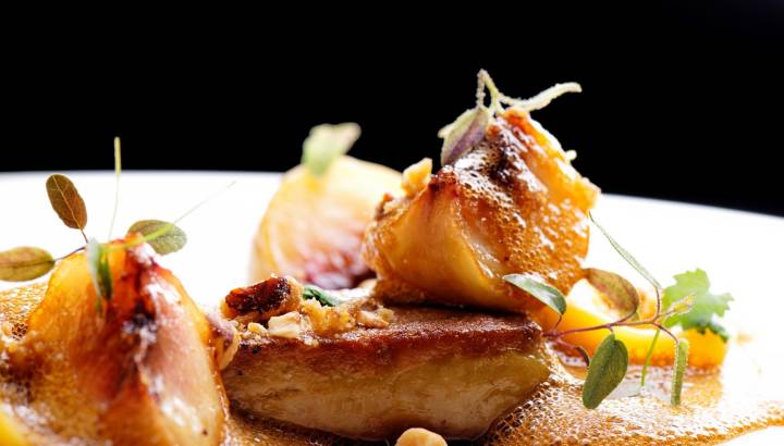 Enchanting Travels France Tours Haute cuisine, roasted Foie gras with homemade ravioli and apples - cuisine in France