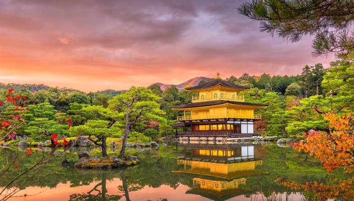Enchanting Travels Japan Tours Kyoto, Japan at Kinkaku-ji, The Temple of the Golden Pavilion at dusk