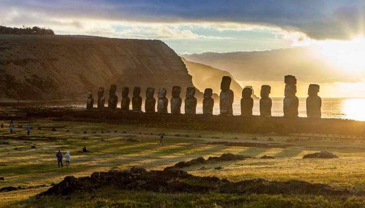 Moai in Ahu Tongariki at Rapa Nui National Park on Easter Island in Chile, South America