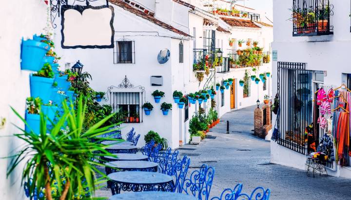 Mijas street. Charming white village in Andalusia, Costa del Sol. Southern Spain