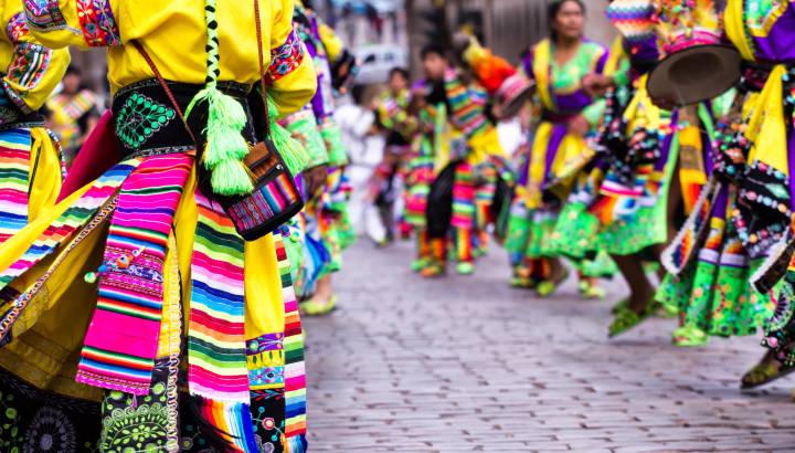 Peruvian dancers at the parade in Cusco, Peru, South America