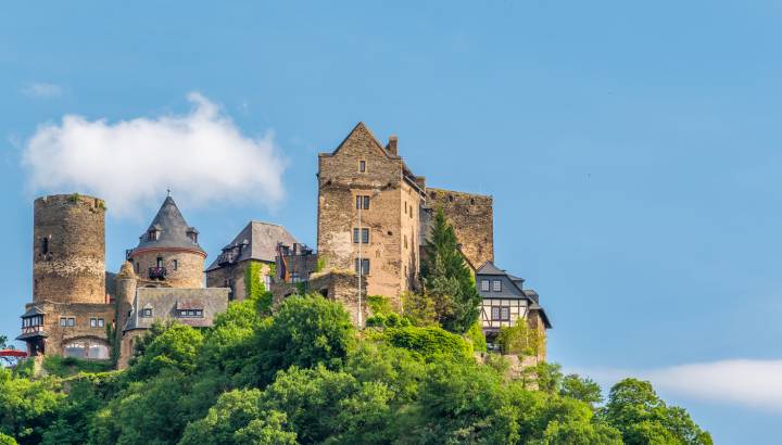 Schonburg Castle at Rhine Valley (Rhine Gorge) near Oberwesel, Germany, Europe
