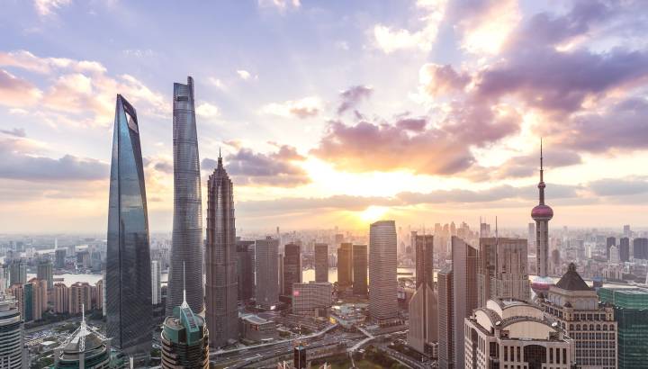 Shanghai skyline and cityscape at sunset