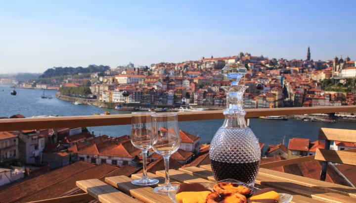 Table with view a wonderful view over the river in Porto, Portugal.