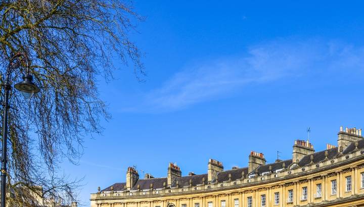 The Circus -- the iconic British style architecture buildings.The historic street of large townhouses in the city of Bath, United Kingdom