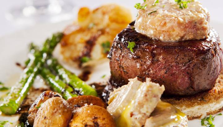 Tournedos Rossini (french steak dish with foie gras and croutons)