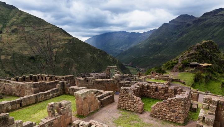 View of Inca Ruins near the town of Pisac in the Sacred Valley, Peru