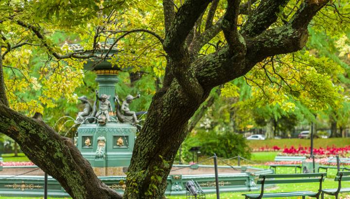 Nahaufnahme des Victoria Jubilee Brunnens im Halifax Public Gardens, Nova Scotia, Kanada
