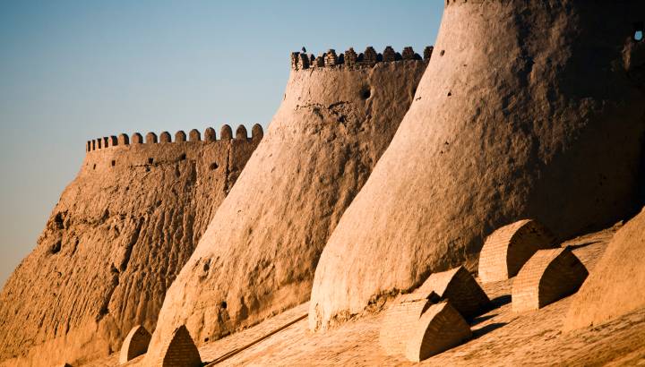 Protective Stone City Wall. Khiva City Central Asia Uzbekistan.