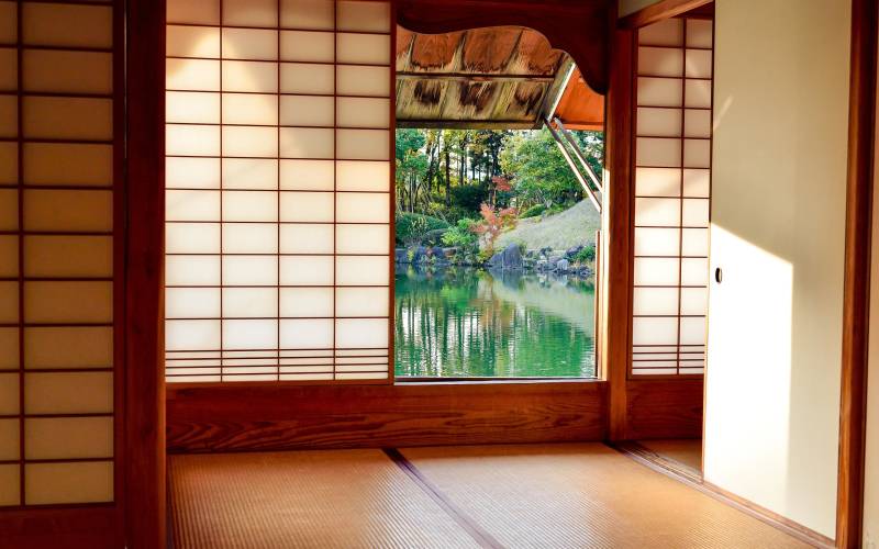 a room with a large window