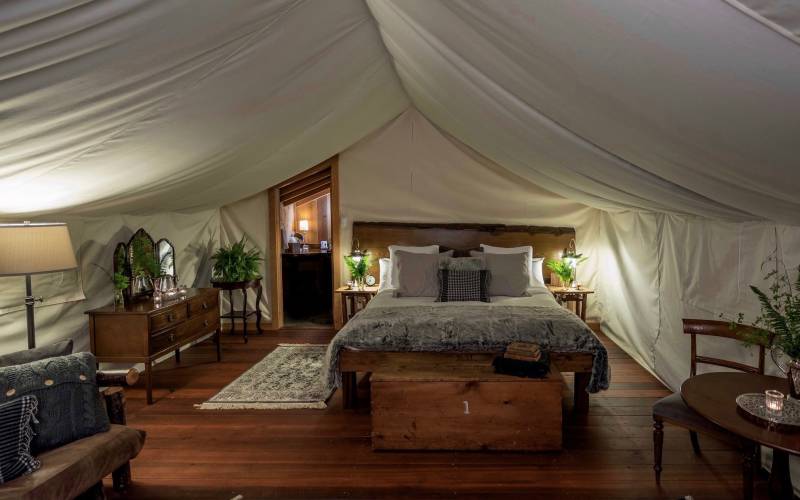 En suite tent interior at Clayoquot Wilderness Resort