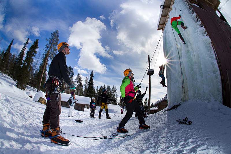 Free ice climbing at Basecamp Oulanka