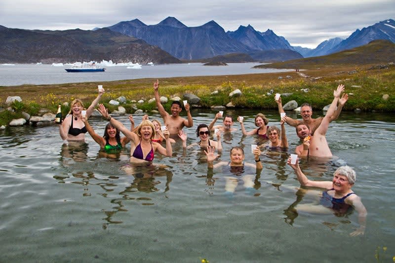 Visit the Nanortalik Hot Springs and Herjolfsnes in South Greenland on your small ship expedition. Photo credit: Chris King