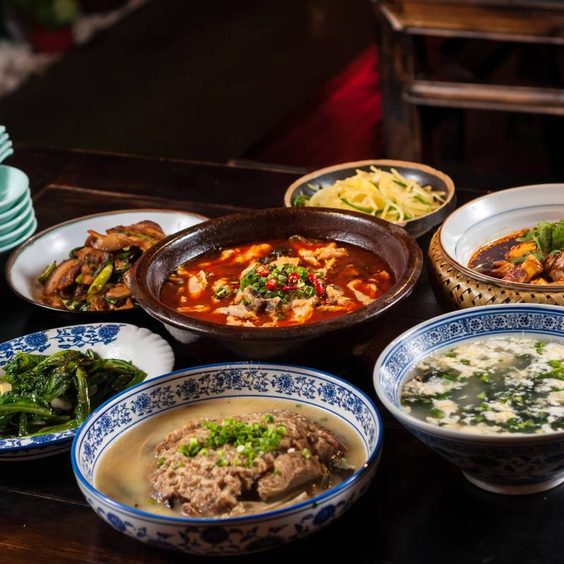 A table of Chinese food, Sichuan cuisine