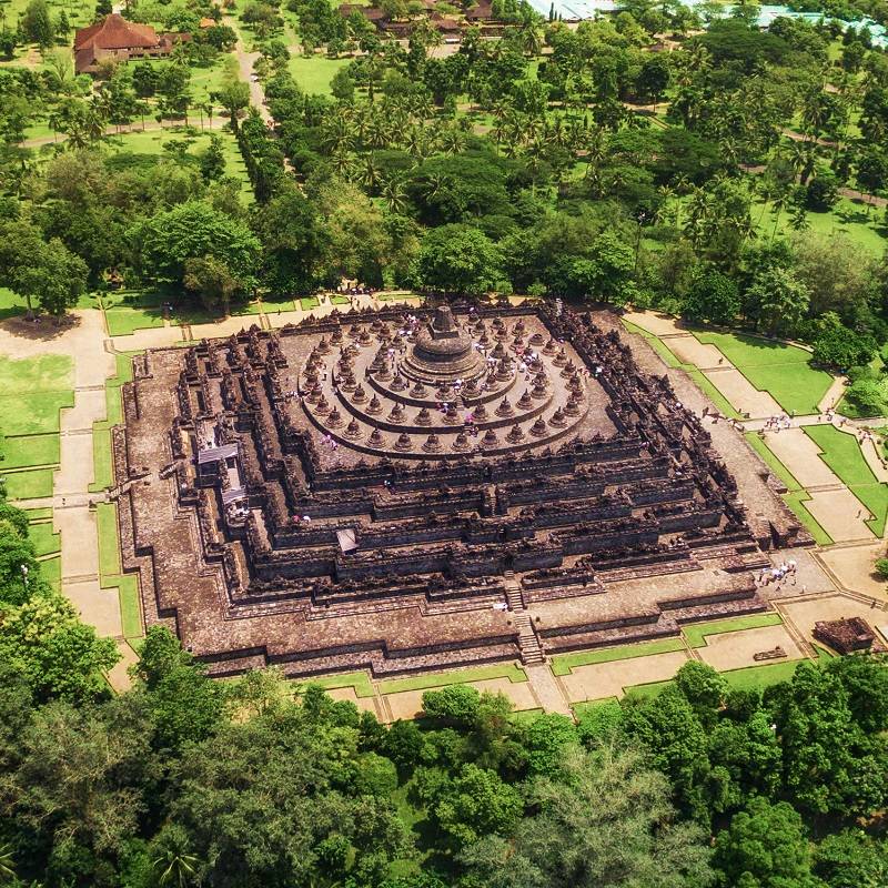 Aerial view of Borobudur temple Central Java Indonesia, Asia