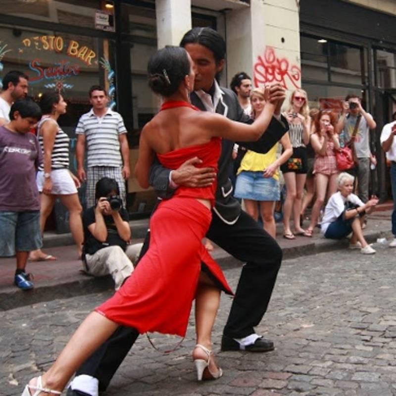 pair of tango dancers perform in San Telmo in Buenos Aires, Argentina, South America