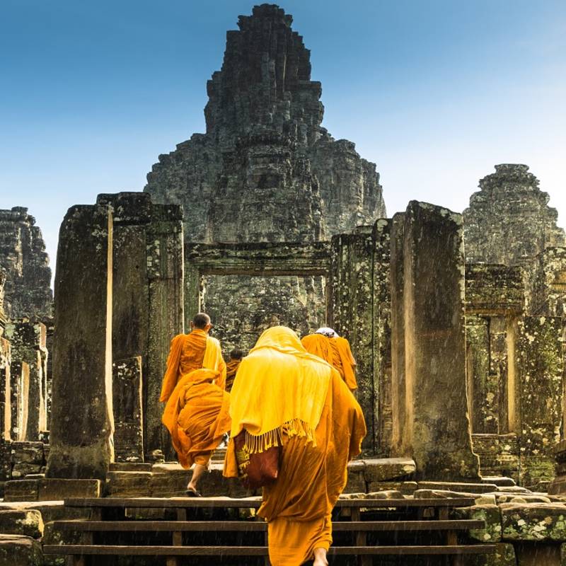 Monks at Bayon Temple - Best time to visit Asia