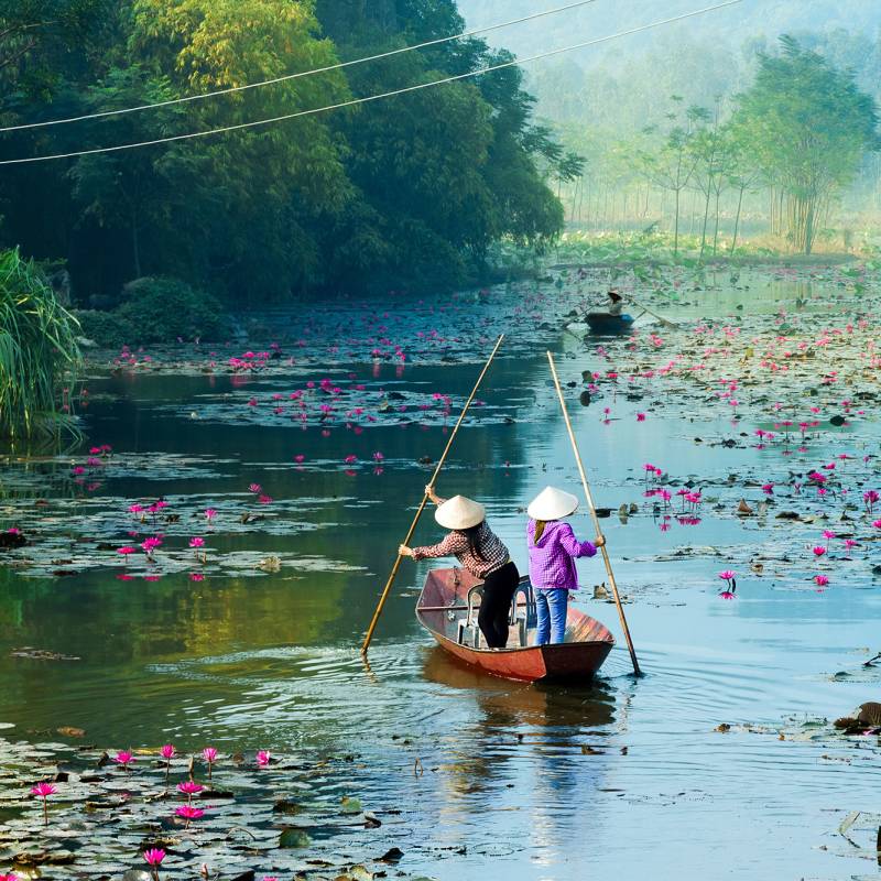 Yen-stream-on-the-way-to-Huong-pagoda-in-autumn,-Hanoi,-Vietnam.-Vietnam-landscapes-Asia