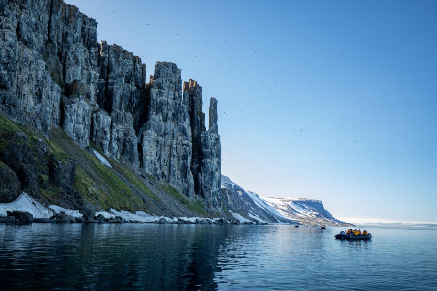 Zodiac Cruising in Alkefjellet, Svalbard. Photo by Michelle Sole. 