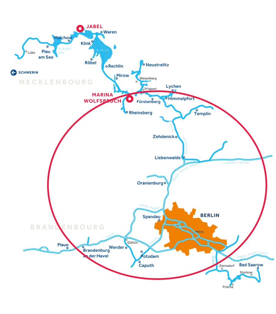 Carte de la région de navigation fluviale du Brandebourg