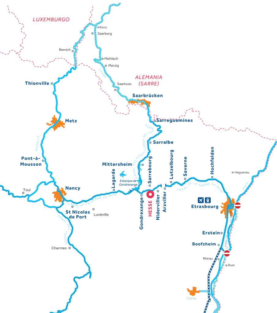 Mapa de la zona de navegación de Alsacia-Lorena