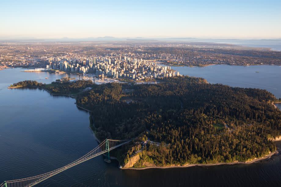 Stanley park i vancouver från luften