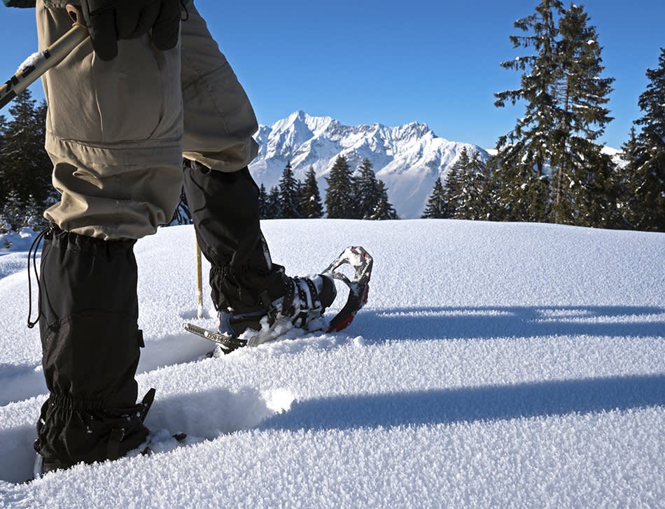 Snowshoeing in the mountains