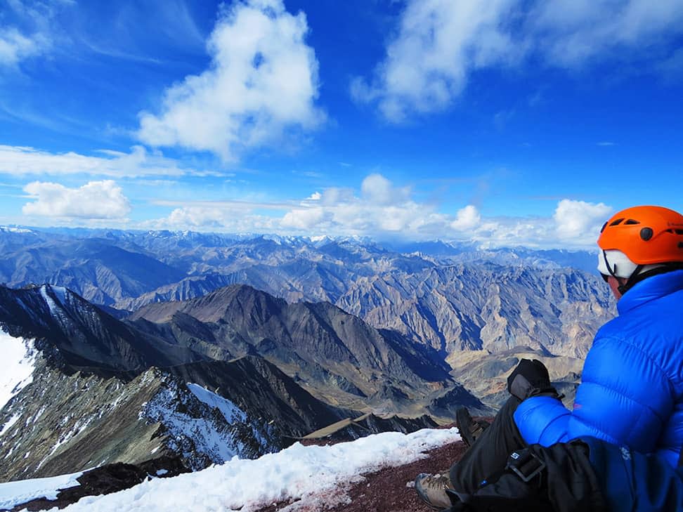 Admiring the panorama from the summit of Stok Kangri