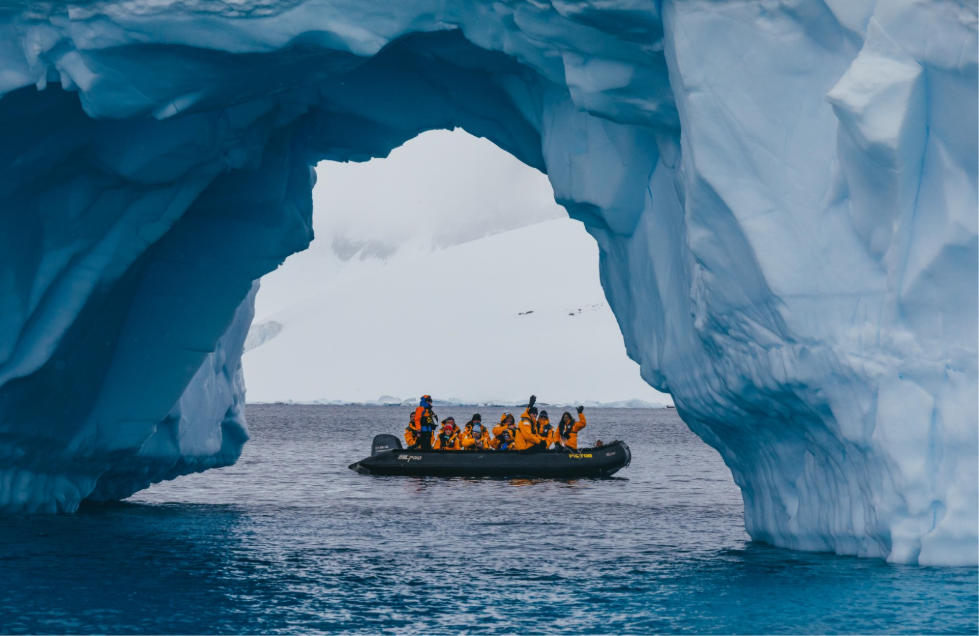 Zodiac cruising amongst sculptures of ice.