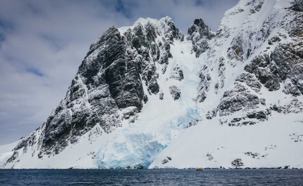 Towering, snow-covered peaks along the Lemaire Channel.