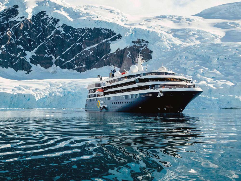 The expedition ship World Voyager, which also sails this voyage