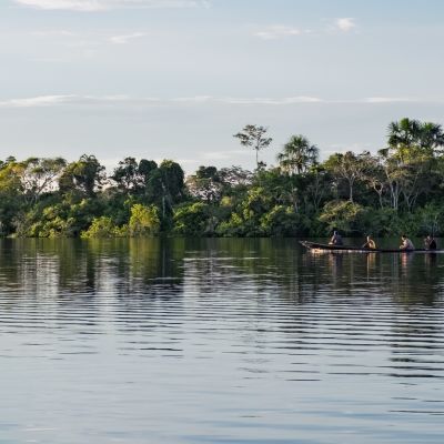Beautiful landscape and reflection in a river in the Amazon Rain Forest near Iquitos, Peru, South America