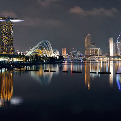 Singapore skyline at night with urban buildings