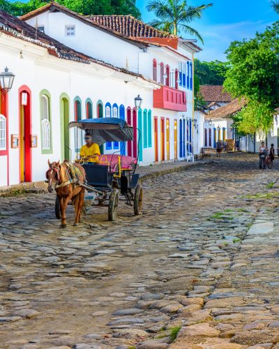 Street of historical center in Paraty Rio de Janeiro Brazil