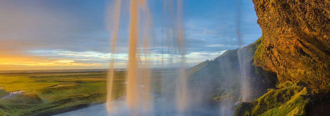 Iceland waterfall at sunset