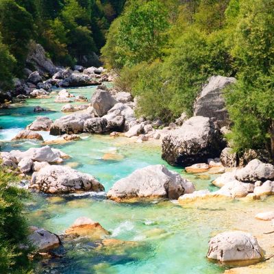 Emerald colored alpine river Soca - Slovenia & Croatia Tours