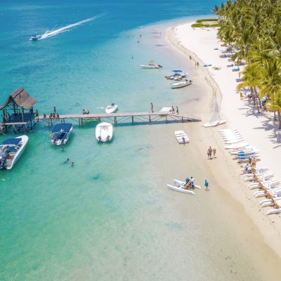 Aerial view on beautiful beach in Trou aux Biches, Mauritius