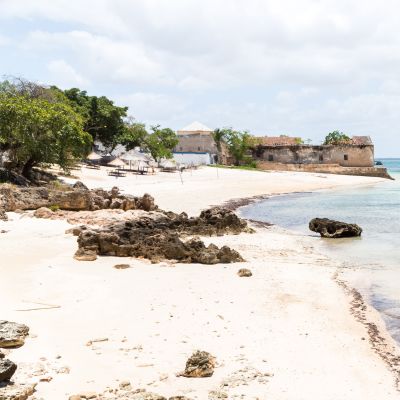Empty sand beach of Mozambique island (Ilha de Mocambique), Indian ocean coast, Mozambique