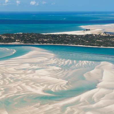 An Island in Vilankulo, Mozambique, Africa As Seen From Above, Surrounded by Sand and Water