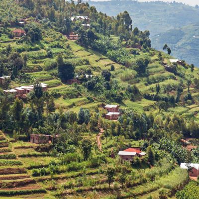 A steep hill in the Muvumba river valley in Rwanda, Africa